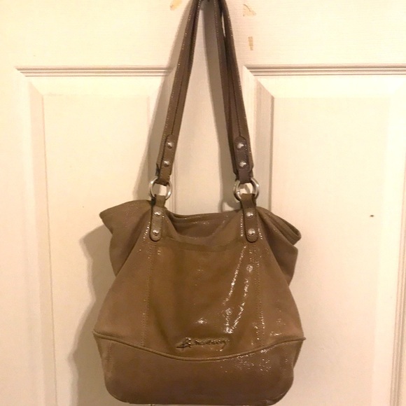B.MAKOWSKY 3 COMPARTMENT SHOULDER BAG PURSE BROWNISH GREEN GOLDTONE HARDWARE . - Picture 1 of 12